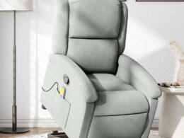 vidaXL Stand up Massage Recliner Chair Light Gray Velvet