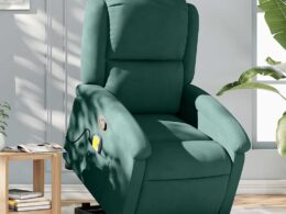 vidaXL Stand up Massage Recliner Chair Dark Green Velvet