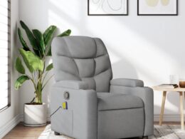 vidaXL Massage Recliner Chair Light Gray Fabric