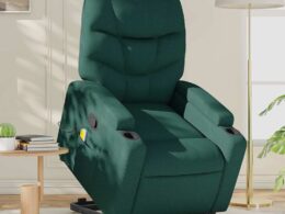 vidaXL Stand up Massage Recliner Chair Dark Green Fabric
