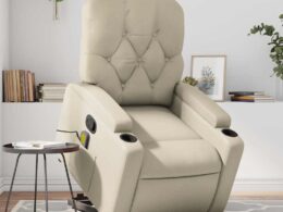 vidaXL Stand up Massage Recliner Chair Cream Faux Leather