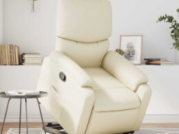 vidaXL Stand up Massage Recliner Chair Cream Faux Leather