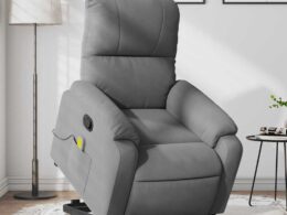 vidaXL Stand up Massage Recliner Chair Dark Gray Microfiber Fabric