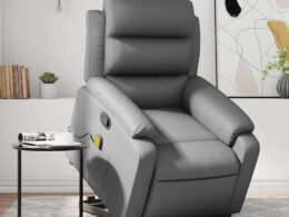 vidaXL Stand up Massage Recliner Chair Gray Faux Leather