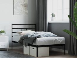vidaXL Metal Bed Frame without Mattress with Headboard Black 39.4"x74.8"