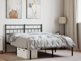 vidaXL Metal Bed Frame without Mattress with Headboard Black 53.1"x74.8"
