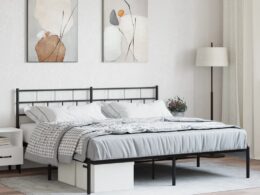 vidaXL Metal Bed Frame without Mattress with Headboard Black 72"x83.9"
