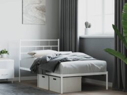 vidaXL Metal Bed Frame without Mattress with Headboard White 39.4"x74.8"