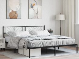 vidaXL Metal Bed Frame without Mattress with Headboard Black 76"x79.9"