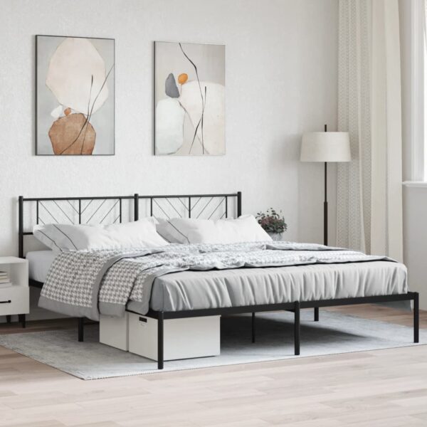 vidaXL Metal Bed Frame without Mattress with Headboard Black 76"x79.9"