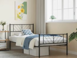 vidaXL Metal Bed Frame without Mattress with Footboard Black 39.4"x74.8"