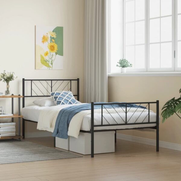 vidaXL Metal Bed Frame without Mattress with Footboard Black 39.4"x74.8"