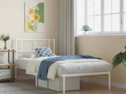 vidaXL Metal Bed Frame without Mattress with Headboard White 39.4"x74.8"
