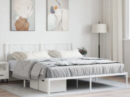 vidaXL Metal Bed Frame without Mattress with Headboard White 76"x79.9"