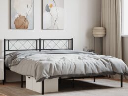 vidaXL Metal Bed Frame without Mattress with Headboard Black 53.1"x74.8"