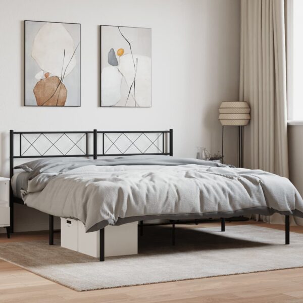 vidaXL Metal Bed Frame without Mattress with Headboard Black 53.1"x74.8"