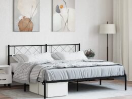 vidaXL Metal Bed Frame without Mattress with Headboard Black 76"x79.9"