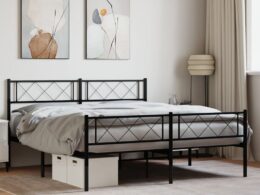 vidaXL Metal Bed Frame without Mattress with Footboard Black 59.1"x78.7"