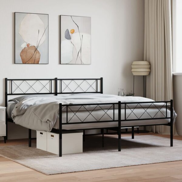 vidaXL Metal Bed Frame without Mattress with Footboard Black 59.1"x78.7"