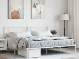 vidaXL Metal Bed Frame without Mattress with Headboard White 72"x83.9"