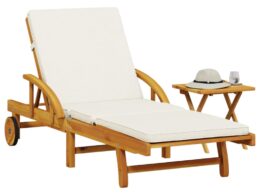 vidaXL Sun Lounger with Cushion and Table Solid Wood Acacia