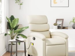 vidaXL Massage Recliner Chair Cream Faux Leather