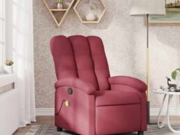 vidaXL Massage Recliner Chair Wine Red Fabric