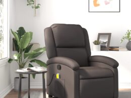 vidaXL Massage Recliner Chair Dark Brown Real Leather