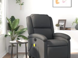 vidaXL Massage Recliner Chair Gray Real Leather