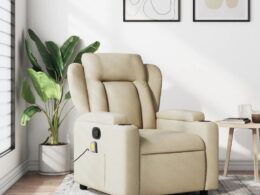 vidaXL Massage Recliner Chair Cream Fabric