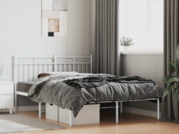 vidaXL Metal Bed Frame without Mattress with Headboard White 53.1"x74.8"
