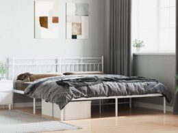 vidaXL Metal Bed Frame without Mattress with Headboard White 72"x83.9"