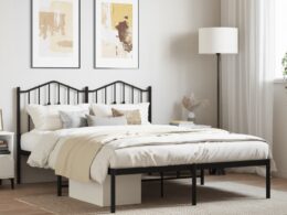 vidaXL Metal Bed Frame without Mattress with Headboard Black 59.1"x78.7"