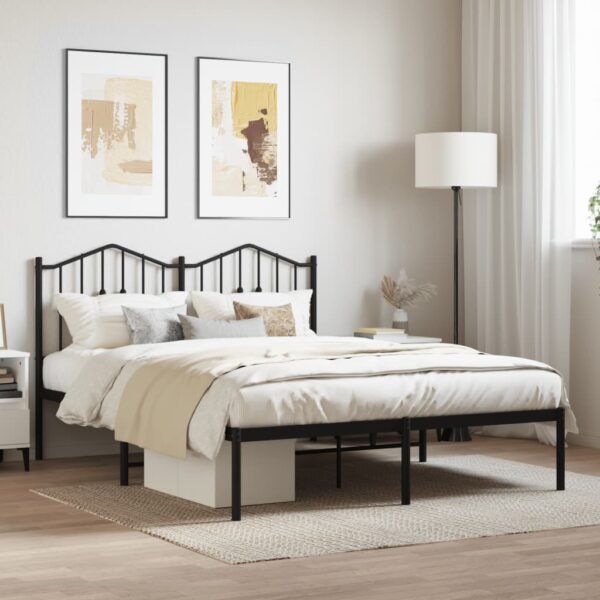 vidaXL Metal Bed Frame without Mattress with Headboard Black 59.1"x78.7"