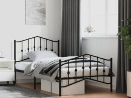 vidaXL Metal Bed Frame without Mattress with Footboard Black 39.4"x74.8"