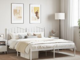 vidaXL Metal Bed Frame without Mattress with Headboard White 72"x83.9"
