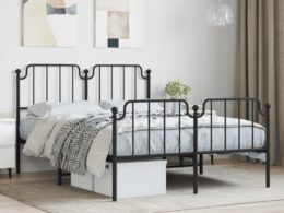 vidaXL Metal Bed Frame without Mattress with Footboard Black 53.1"x74.8"