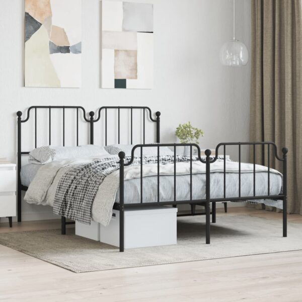 vidaXL Metal Bed Frame without Mattress with Footboard Black 53.1"x74.8"