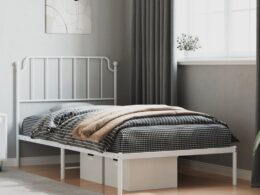 vidaXL Metal Bed Frame without Mattress with Headboard White 39.4"x78.7"