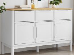 vidaXL Sideboard FLORO White 44.9"x16.9"x29.1" Solid Wood Pine