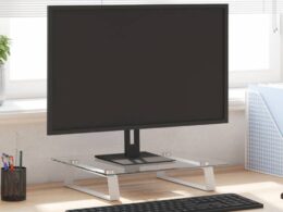 vidaXL Monitor Stand White 15.7"x13.8"x3.1" Tempered Glass and Metal
