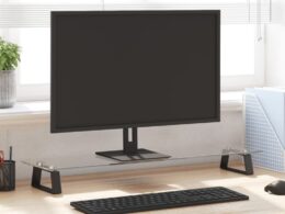 vidaXL Monitor Stand Black 31.5"x7.9"x3.1" Tempered Glass and Metal