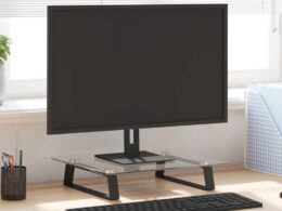vidaXL Monitor Stand Black 15.7"x13.8"x3.1" Tempered Glass and Metal