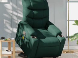 vidaXL Stand up Massage Recliner Chair Dark Green Fabric