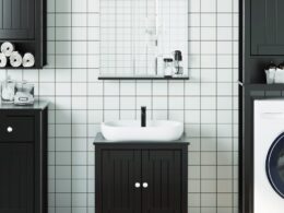 vidaXL 2 Piece Bathroom Furniture Set BERG Black Solid Wood Pine