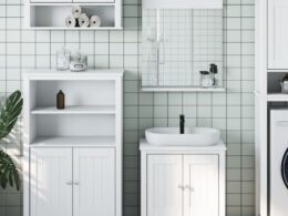 vidaXL 3 Piece Bathroom Furniture Set BERG White Solid Wood Pine