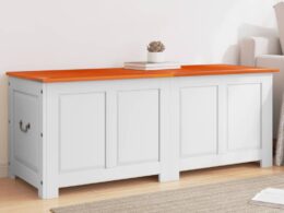 vidaXL Storage Chest with Lid Brown and White Solid Wood Acacia