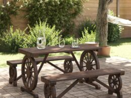 vidaXL 3 Piece Patio Dining Set Solid Wood Fir