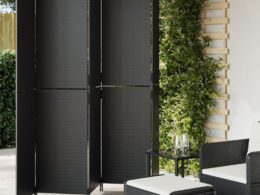 vidaXL Room Divider 5 Panels Black Poly Rattan