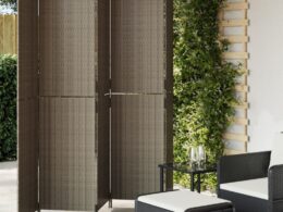 vidaXL Room Divider 5 Panels Gray Poly Rattan